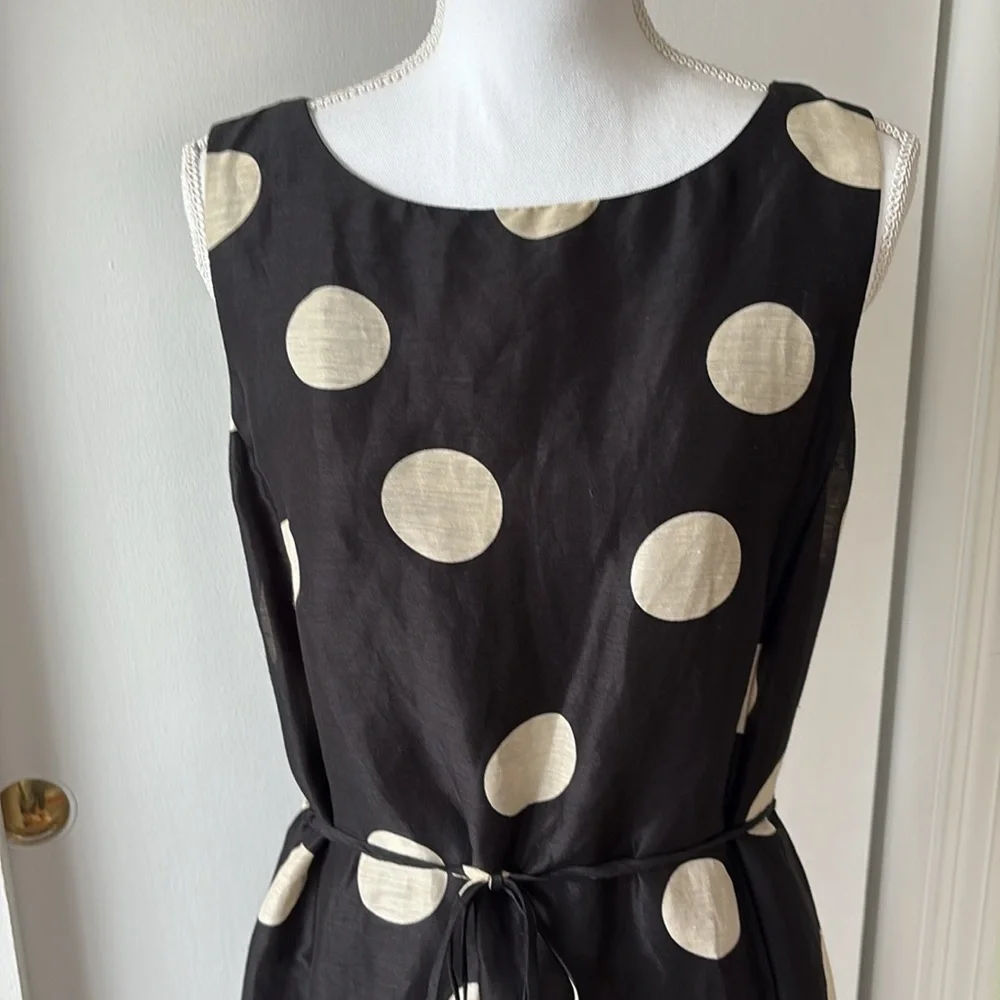 Talbots Linen Silk Polka Dot Sleeveless Dress 10 - Picture 2 of 9